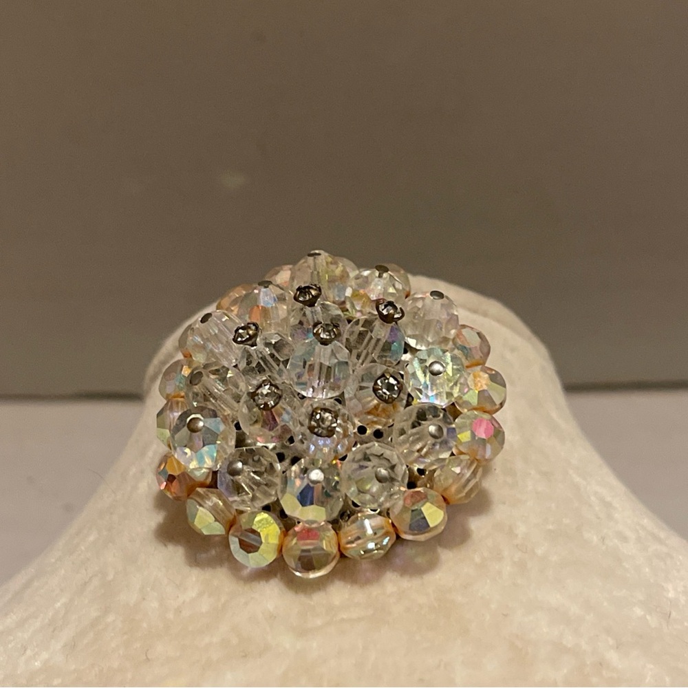 Vintage Aurora Borealis Crystal Beaded Statement Brooch